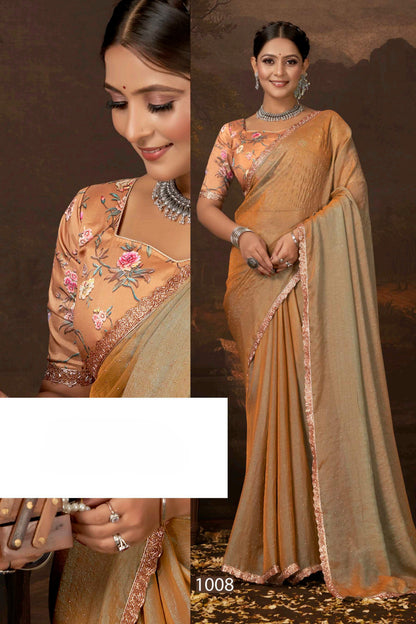 Samantha Nylon Saree with Digital Printed Blouse (8 Colours Available).