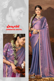 Samantha Nylon Saree with Digital Printed Blouse (8 Colours).