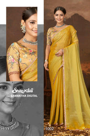 Samantha Nylon Saree with Digital Printed Blouse (8 Colours).