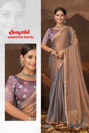 Samantha Nylon Saree with Digital Printed Blouse (8 Colours).