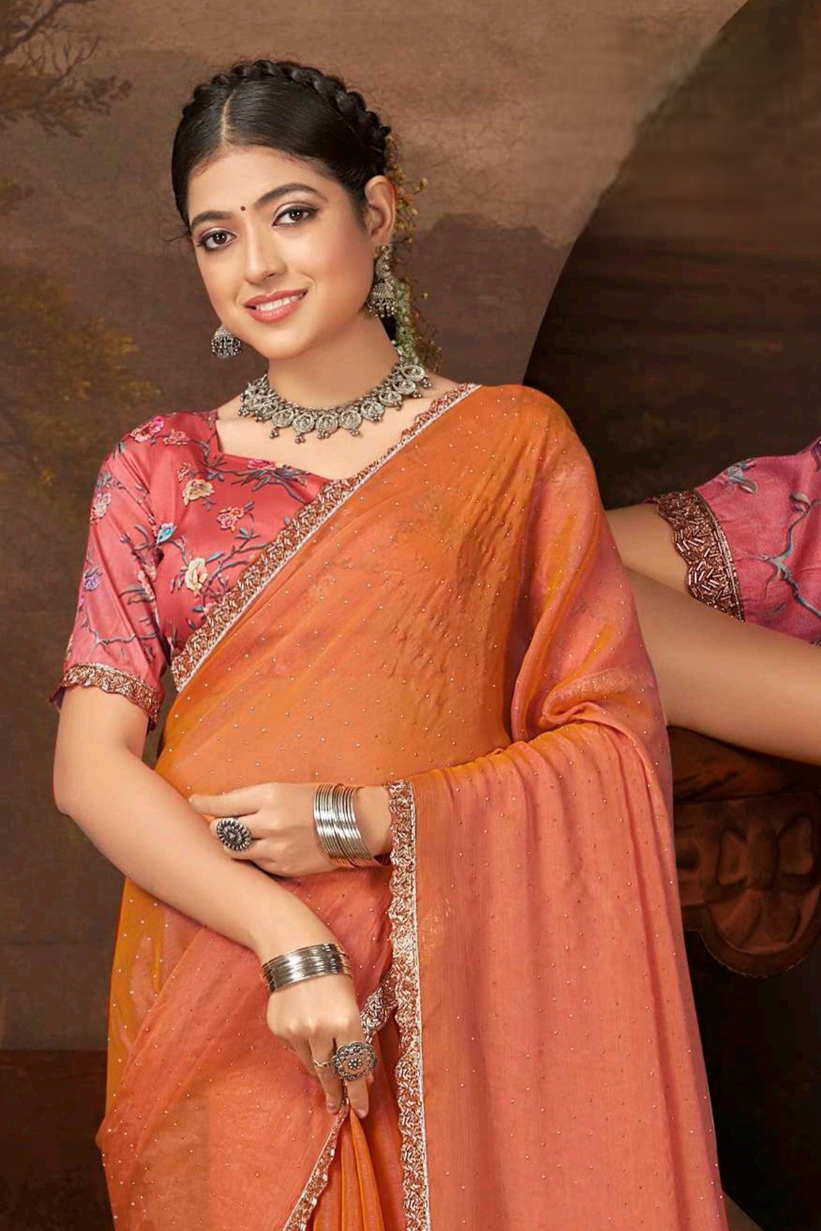 Samantha Nylon Saree with Digital Printed Blouse (8 Colours Available).