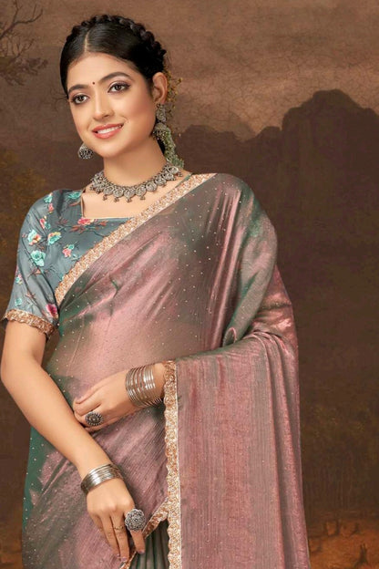 Samantha Nylon Saree with Digital Printed Blouse (8 Colours Available).