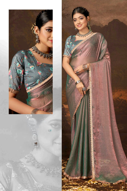 Samantha Nylon Saree with Digital Printed Blouse (8 Colours Available).