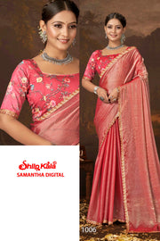 Samantha Nylon Saree with Digital Printed Blouse (8 Colours).