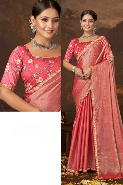 Samantha Nylon Saree with Digital Printed Blouse (8 Colours Available).