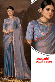 Samantha Nylon Saree with Digital Printed Blouse (8 Colours).