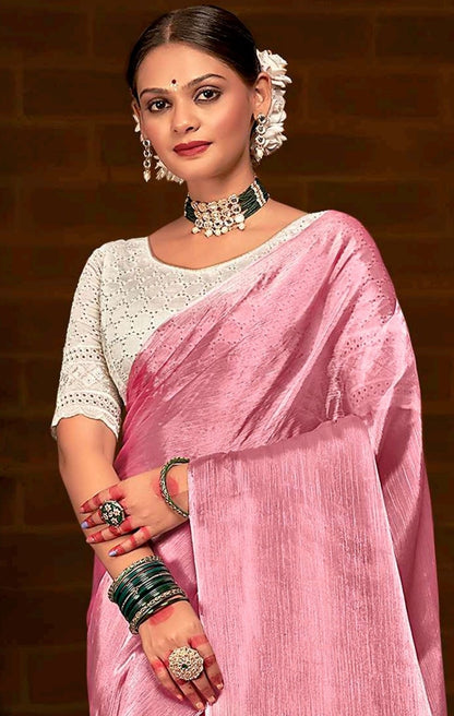 Shootout Multicolour Simmer Saree with White Cotton Blouse.