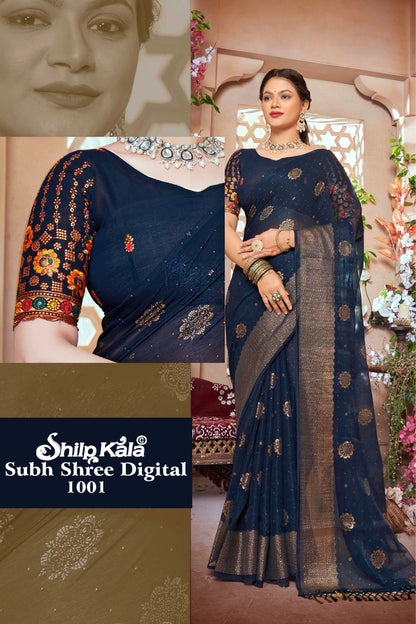 Subh Shree Multicolor Simmer Chiffon Saree with Fancy Work Blouse