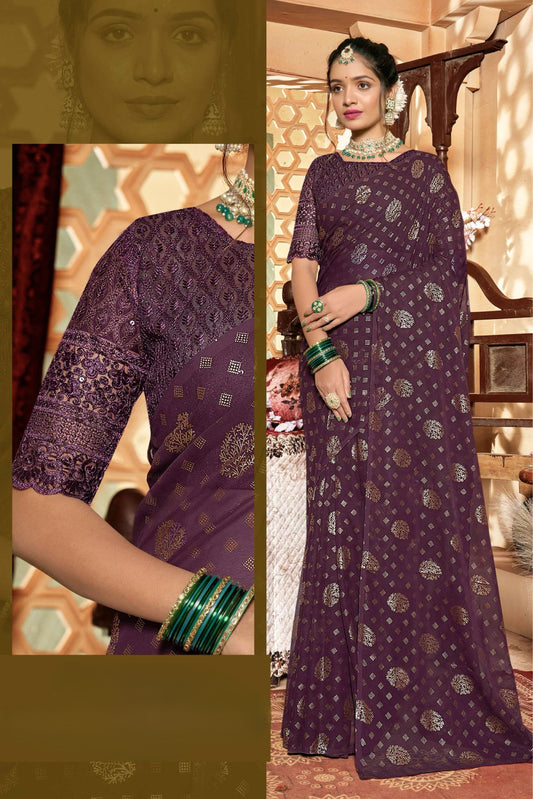 Rajnandini Dark Multicolor Moss Chiffon Saree with Net Blouse (8 Colours Available).