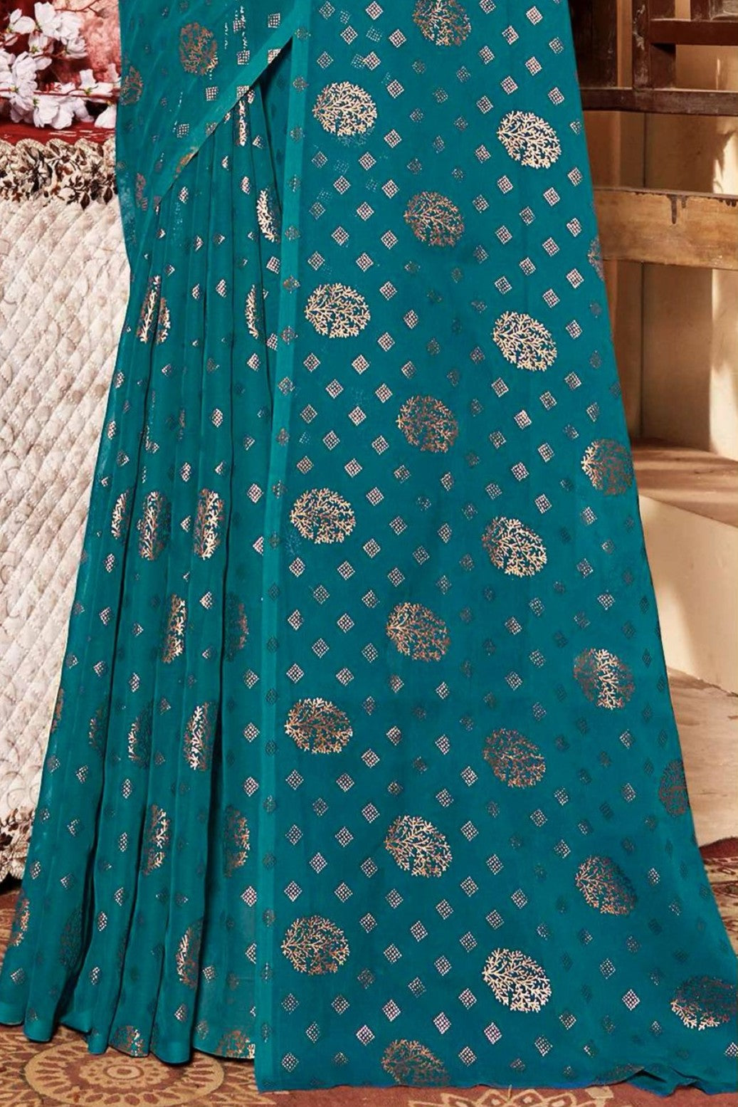 Rajnandini Dark Multicolor Moss Chiffon Saree with Net Blouse (8 Colours Available).