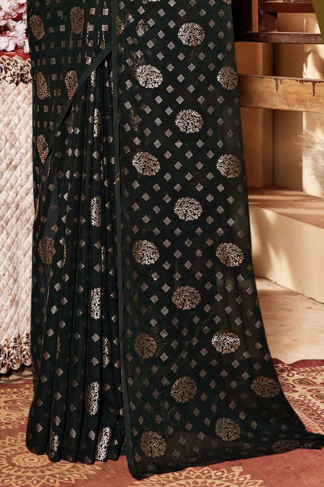 Rajnandini Dark Multicolor Moss Chiffon Saree with Net Blouse (8 Colours Available).