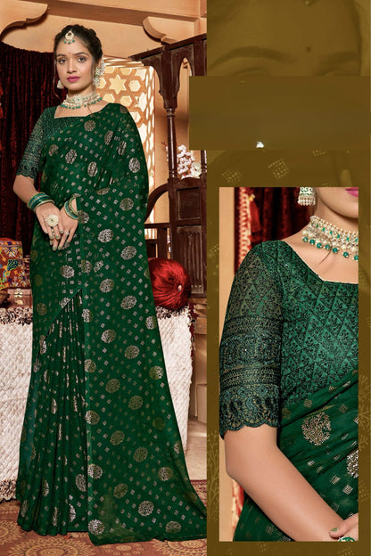 Rajnandini Dark Multicolor Moss Chiffon Saree with Net Blouse (8 Colours Available).