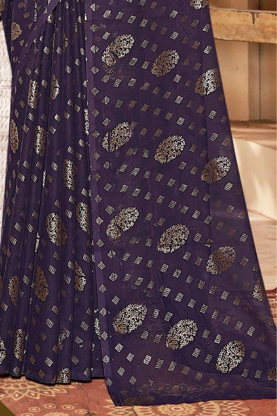 Rajnandini Dark Multicolor Moss Chiffon Saree with Net Blouse (8 Colours Available).