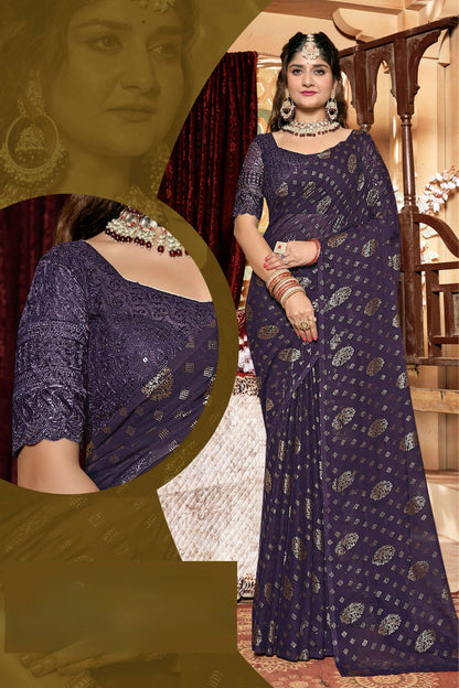 Rajnandini Dark Multicolor Moss Chiffon Saree with Net Blouse (8 Colours Available).