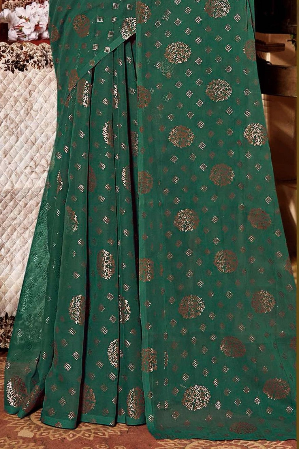 Rajnandini Dark Multicolor Moss Chiffon Saree with Net Blouse (8 Colours Available).