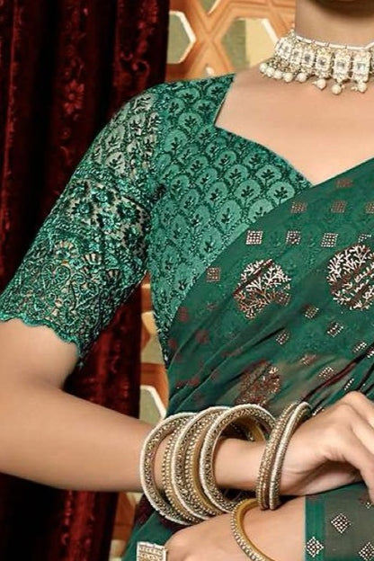 Rajnandini Dark Multicolor Moss Chiffon Saree with Net Blouse (8 Colours Available).