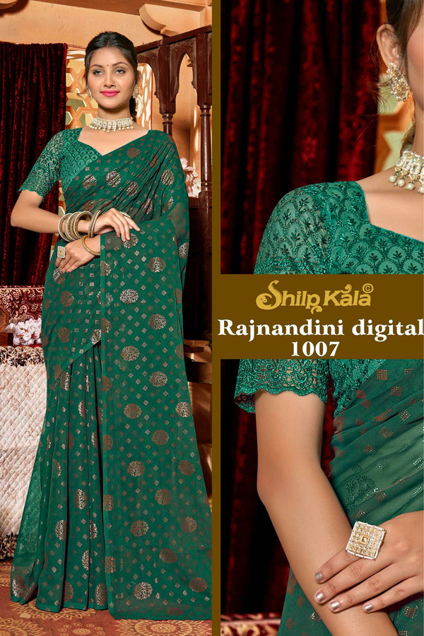 Rajnandini Dark Multicolor Moss Chiffon Saree with Net Blouse