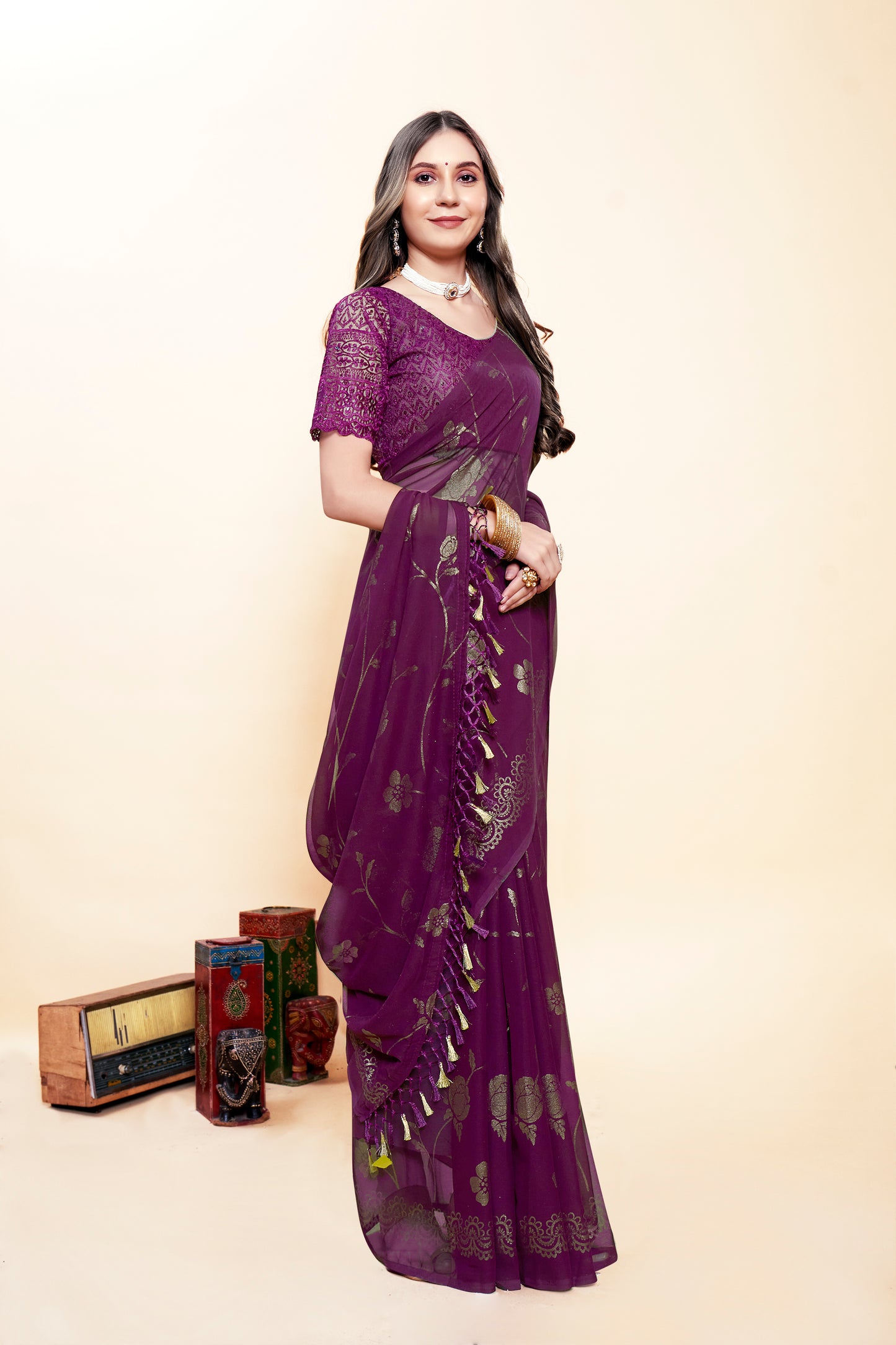 Roseline Multicolor Chiffon Saree with Rose Flower Print (8 Colours Available).