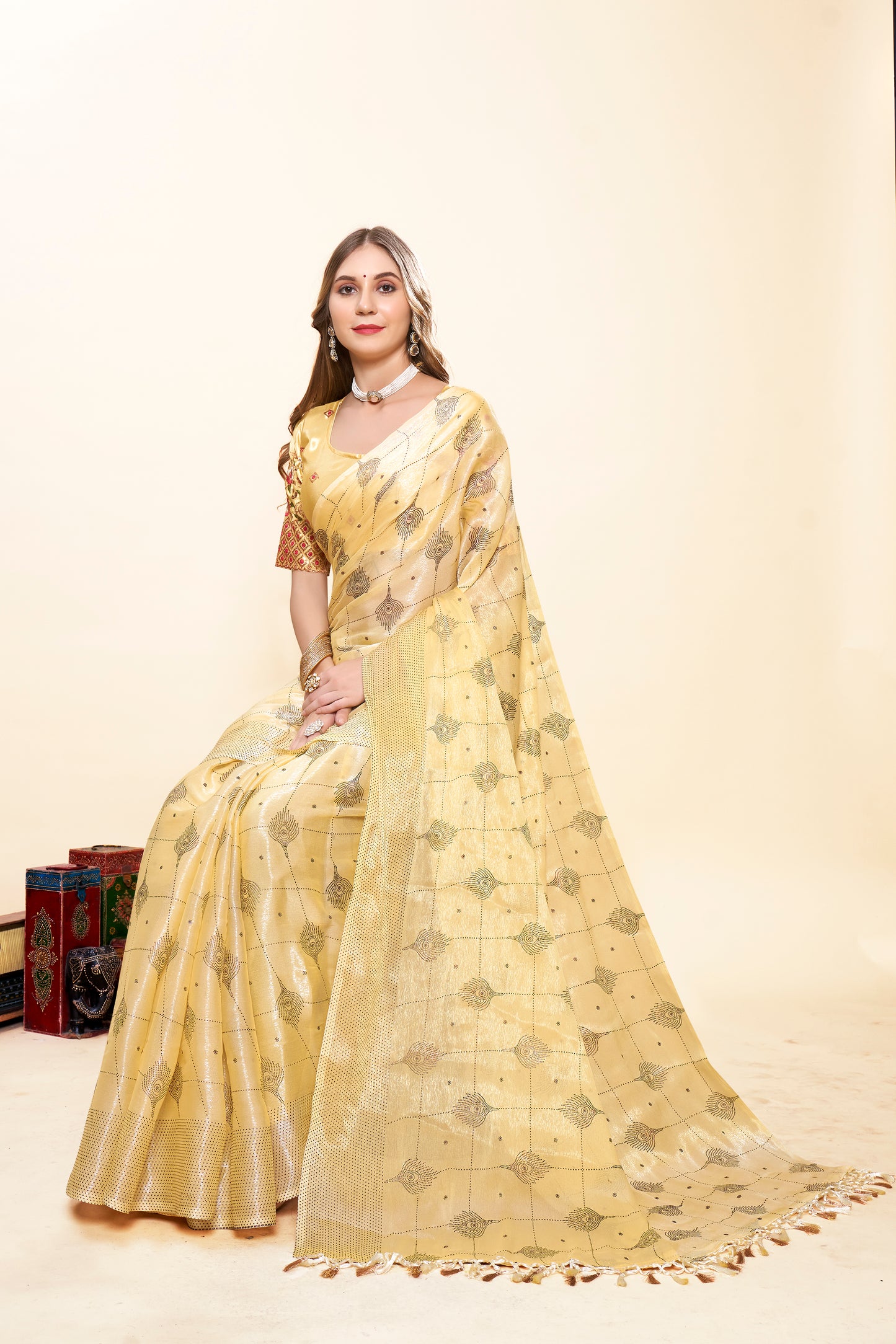 Yellow Organza Saree with Fancy Fabric Saree and Tone to Tone Matching