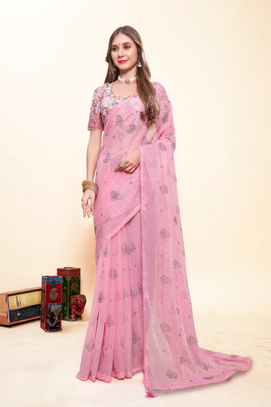 Krish Pink Saree with Light Color Matching and Unique Design