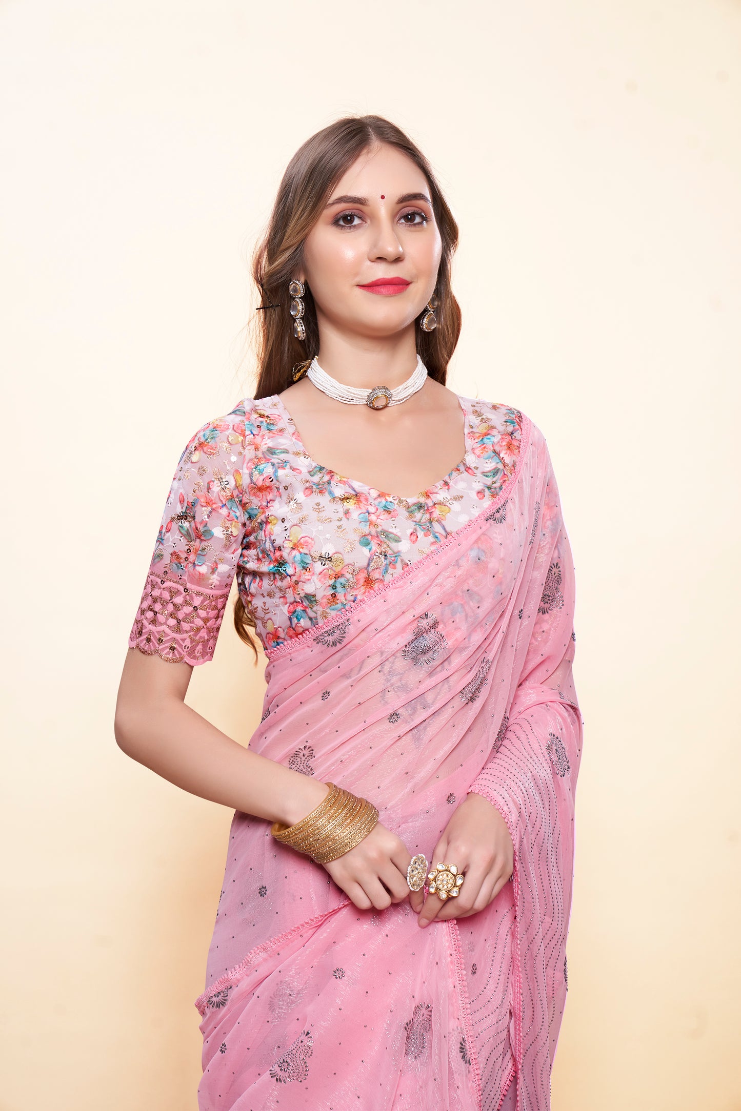 Krish Pink Saree with Light Color Matching and Unique Design