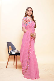 Sagarika Pink Coloured Fancy Fabric Saree with Digital Shifli Tone to Tone Blouse