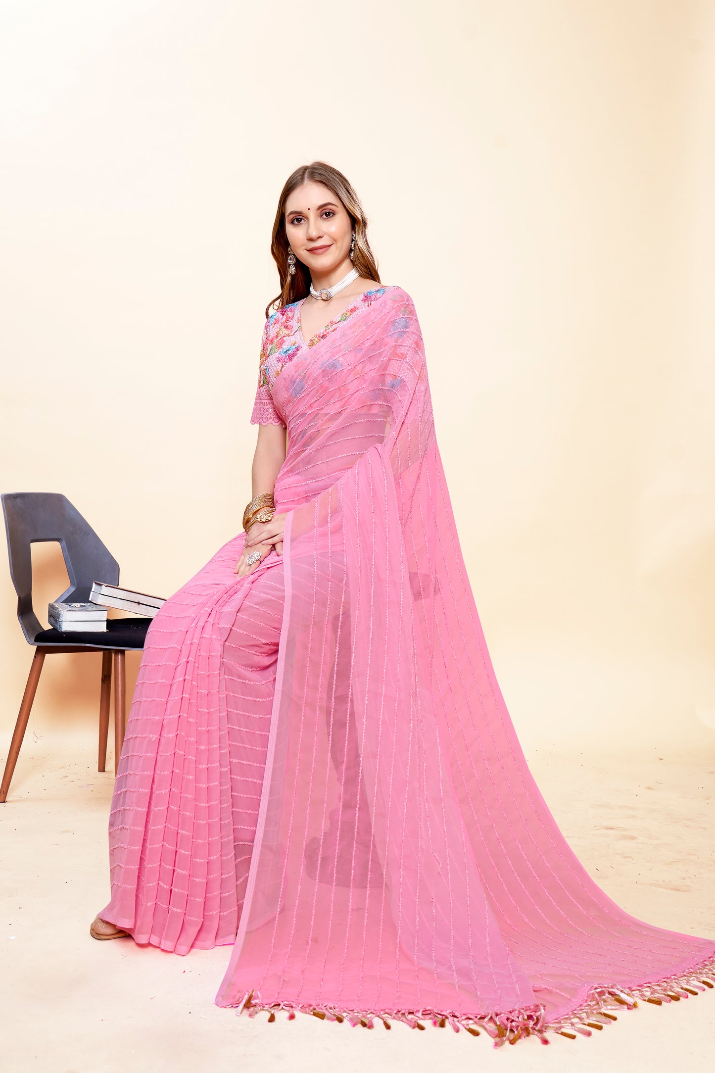Sagarika Catalogue Pink Coloured Fancy Fabric Saree with Digital Shifli Tone to Tone Blouse