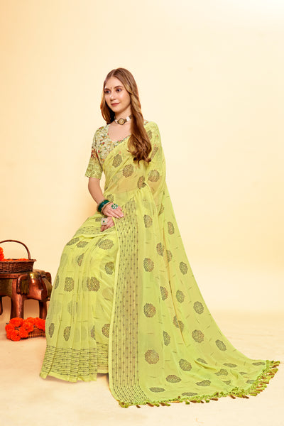 Light Green Chiffon Saree with Digital Printed Blouse