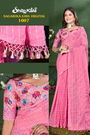 Sagarika Multicolor Saree with Weaving Pattern and Digital Shifli Blouse (8 Colours Available)