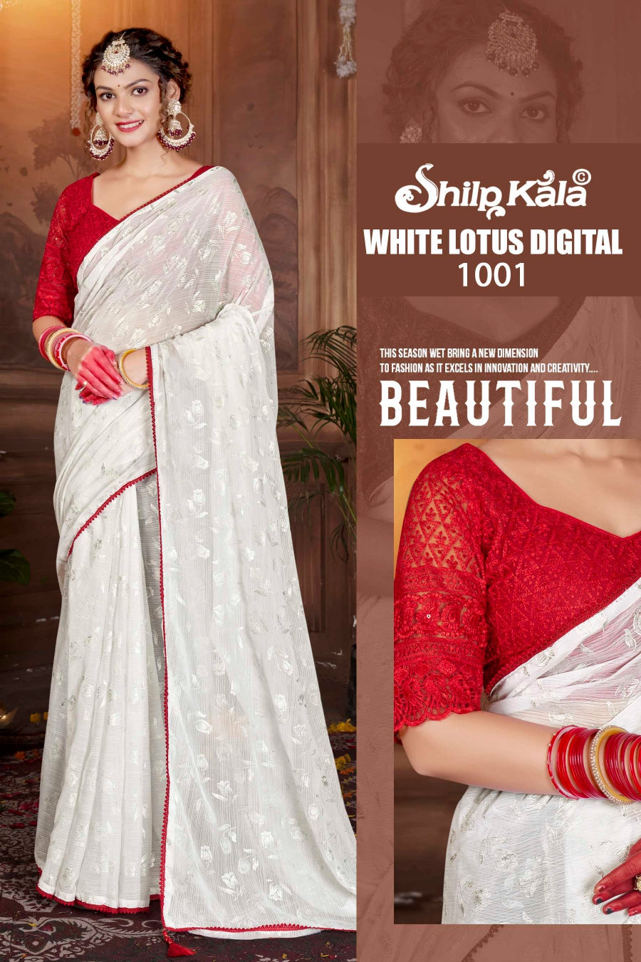 White Lotus Multicolor Simmer Saree with Net Blouse