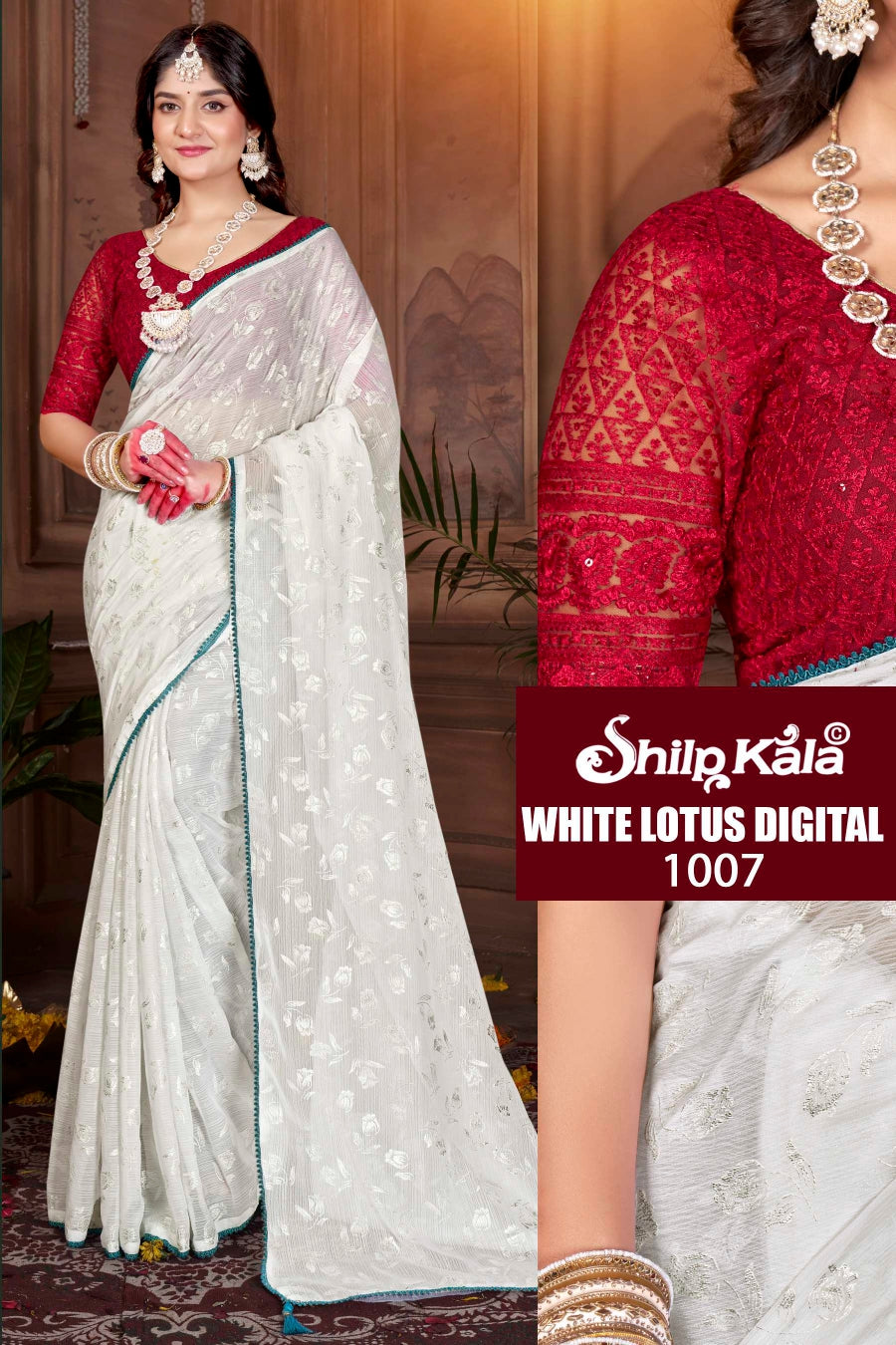 White Lotus Multicolor Simmer Saree with Net Blouse