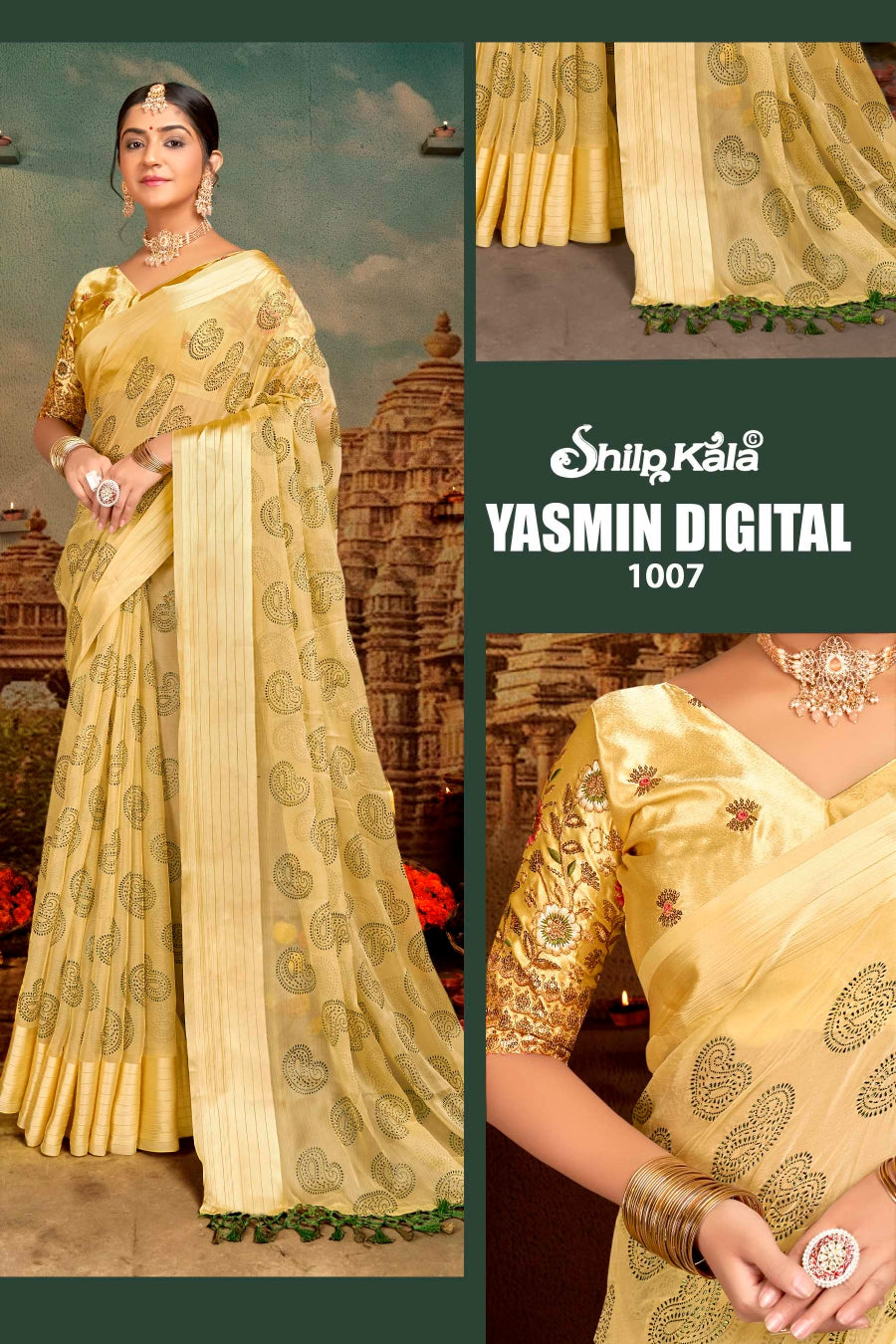 Yasmin Multicolor Saree with Fancy Work Blouse and Tone to Tone Matching