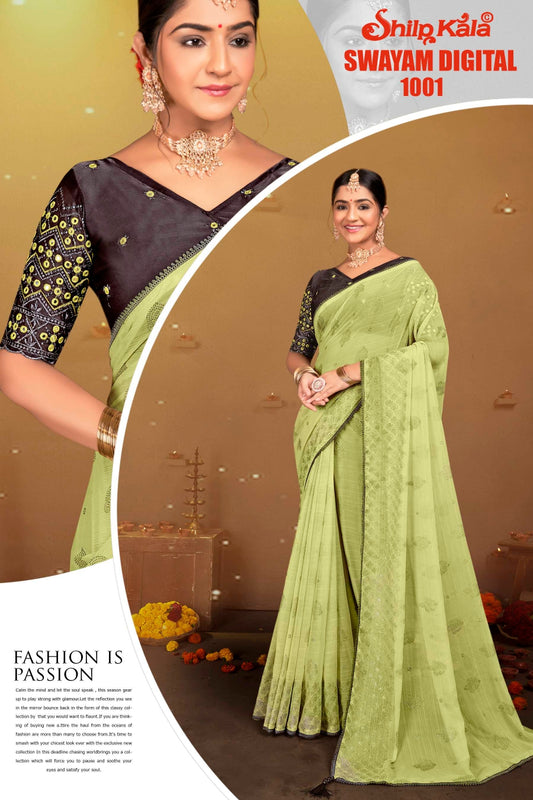 Swayam Multicolor Saree with Work blouse and Lace border