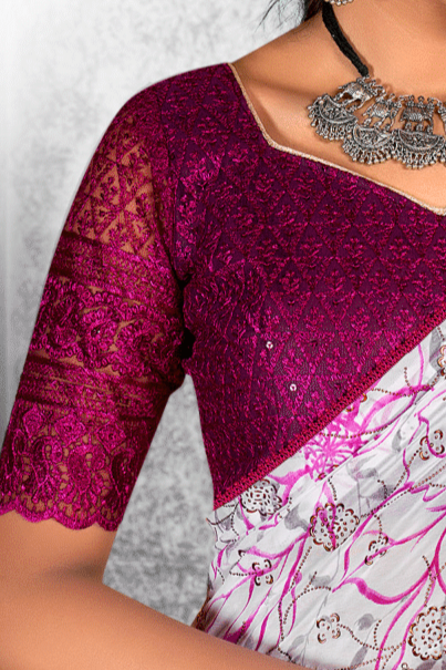 Show Time  Georgette Saree With Contrast Matching Chanderi Blouse (8 Colours Available).