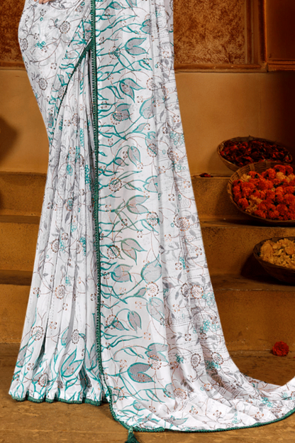 Show Time  Georgette Saree With Contrast Matching Chanderi Blouse (8 Colours Available).