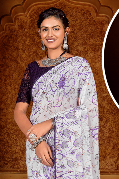 Show Time  Georgette Saree With Contrast Matching Chanderi Blouse (8 Colours Available).