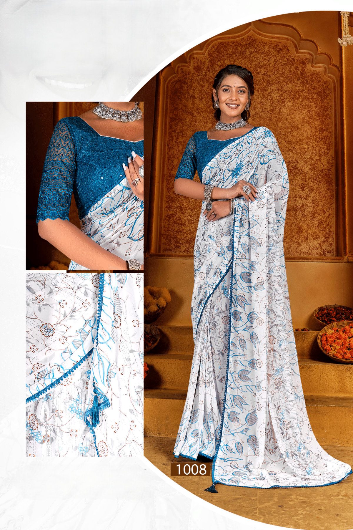 Show Time  Georgette Saree With Contrast Matching Chanderi Blouse (8 Colours Available).