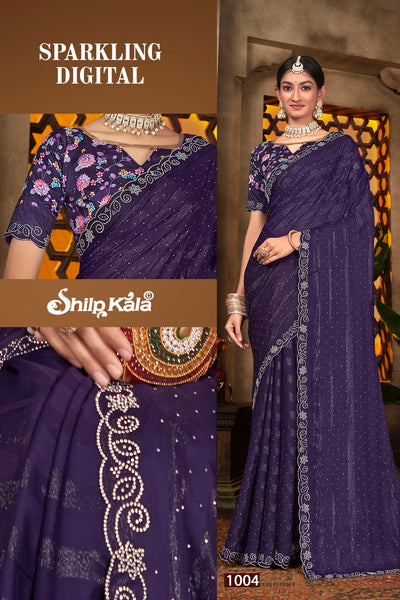 Sparking Shilpkala Multicolor Jari Patti Saree with Digital Printed Blouse (8 Colours Available).