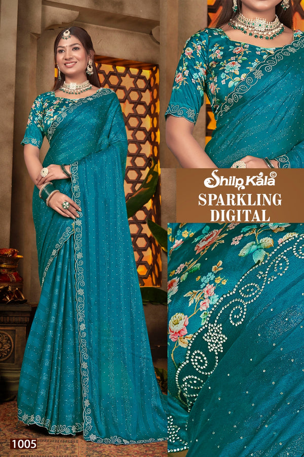 Sparking Shilpkala Multicolor Jari Patti Saree with Digital Printed Blouse (8 Colours Available).