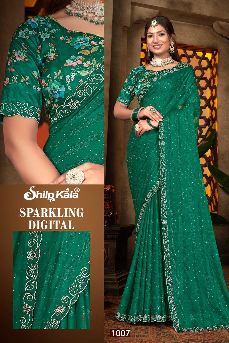 Sparking Shilpkala Multicolor Jari Patti Saree with Digital Printed Blouse (8 Colours Available).