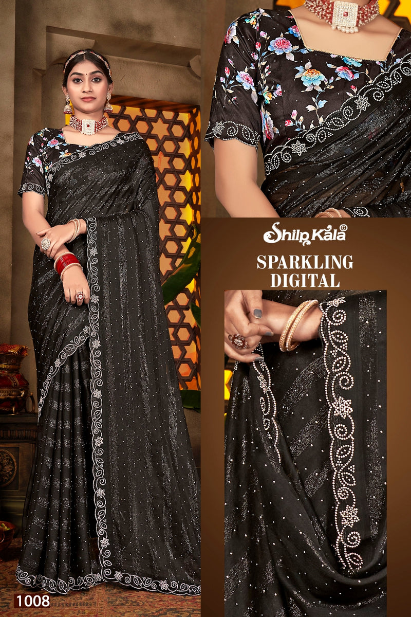 Sparking Shilpkala Multicolor Jari Patti Saree with Digital Printed Blouse (8 Colours Available).