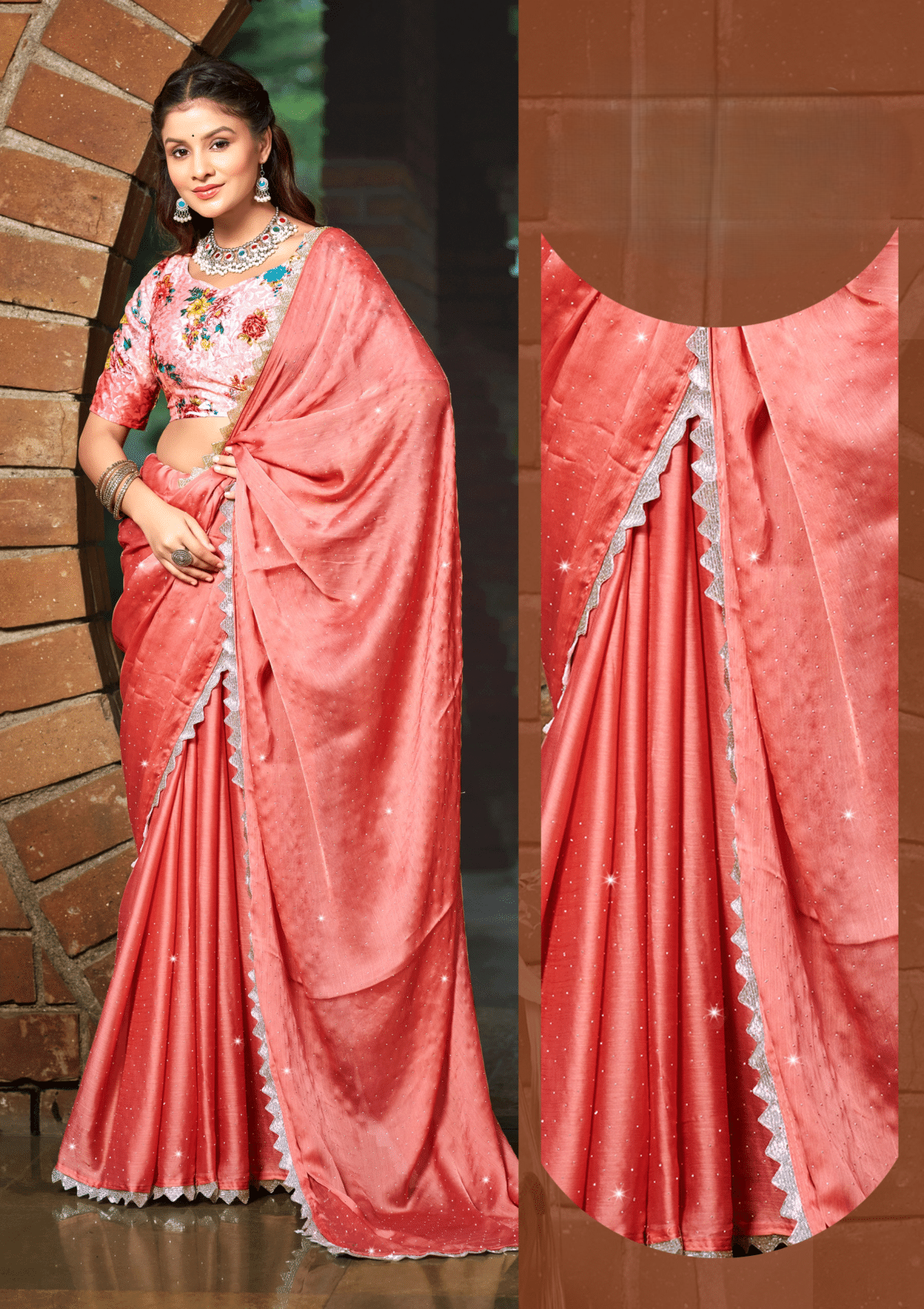 Star Dhamaal Satin Chiffon Saree – Luxurious Sheen with Bold Design for Unforgettable Elegance (8 Colours Available).