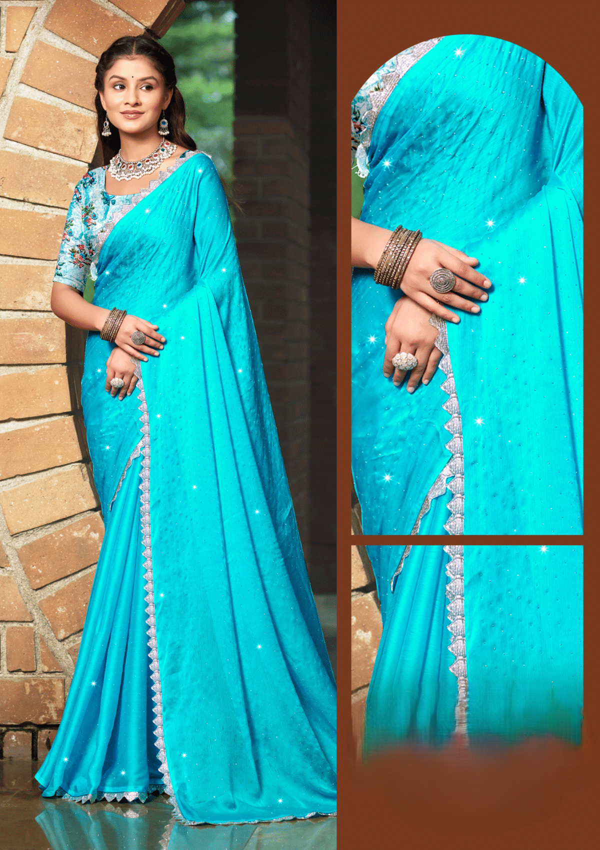 Star Dhamaal Satin Chiffon Saree – Luxurious Sheen with Bold Design for Unforgettable Elegance (8 Colours Available).