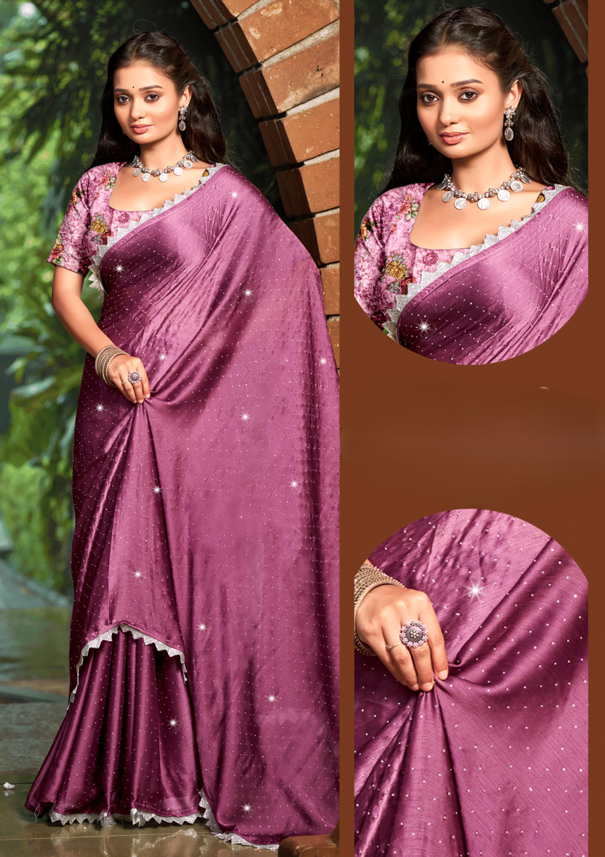 Star Dhamaal Satin Chiffon Saree – Luxurious Sheen with Bold Design for Unforgettable Elegance (8 Colours Available).