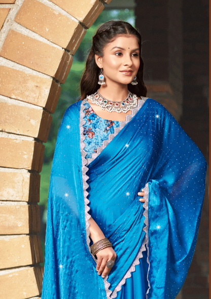 Star Dhamaal Satin Chiffon Saree – Luxurious Sheen with Bold Design for Unforgettable Elegance (8 Colours Available).