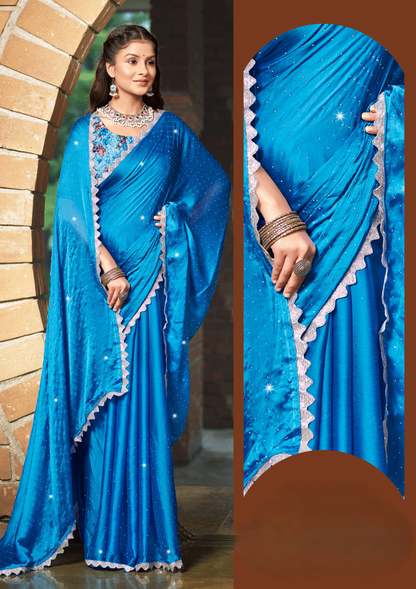 Star Dhamaal Satin Chiffon Saree – Luxurious Sheen with Bold Design for Unforgettable Elegance (8 Colours Available).