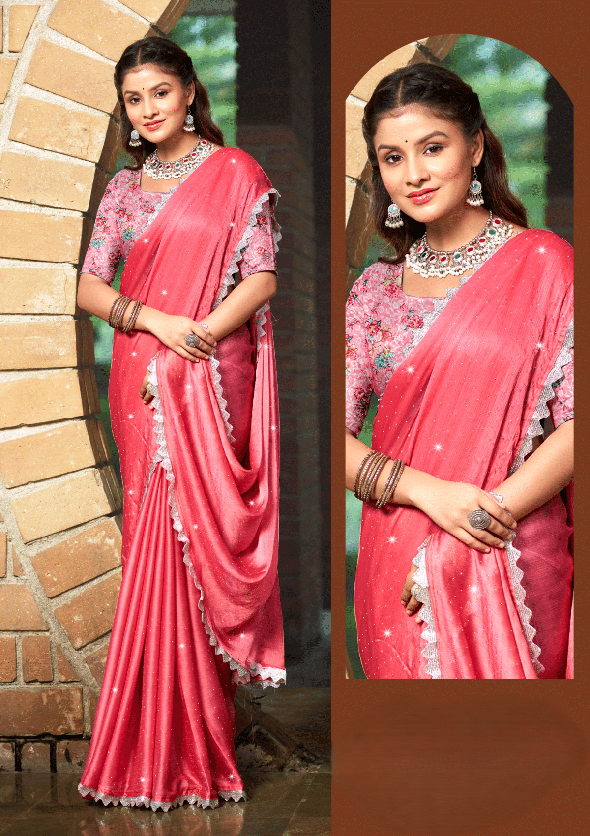 Star Dhamaal Satin Chiffon Saree – Luxurious Sheen with Bold Design for Unforgettable Elegance (8 Colours Available).