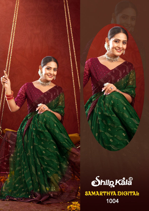 Samarthya Bottle Green Magenta Saree with Padding Concept