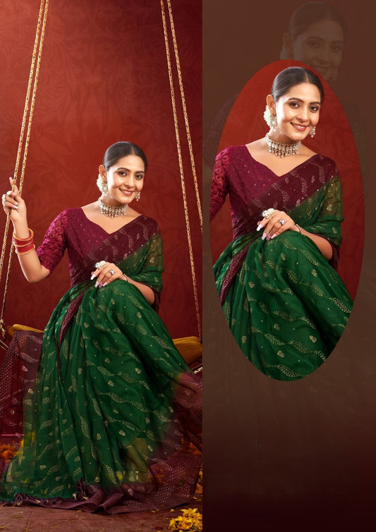 Samarthya Bottle Green + Magenta Saree with Padding Concept