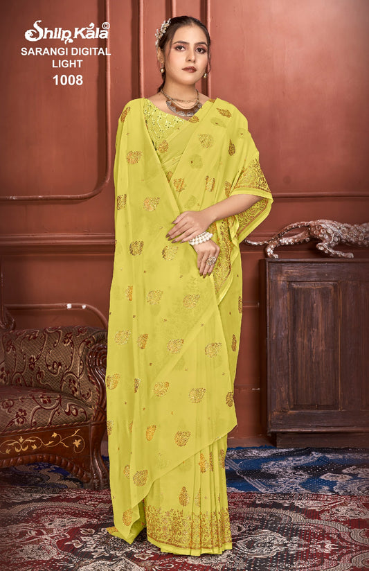 Sarangi Light Multicolour Chiffon Saree with Chanderi Cotton Blouse (8 Colours).